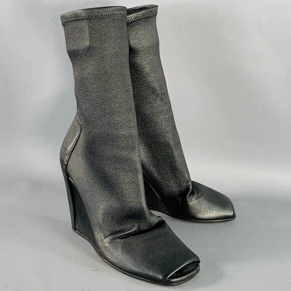 Rick Owens Shoes - RICK OWENS Size 5 Black Lambskin Leather Open Toe Sock Wedge Boots